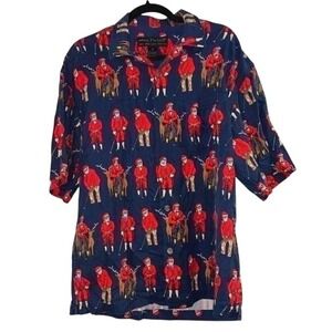 Vintage Guy Buffet Silk Christmas Shirt Mens Small S Golfing Santa Hawaiian‎